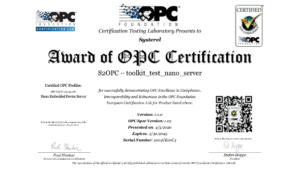 S2OPC server certified by the OPC Foundation